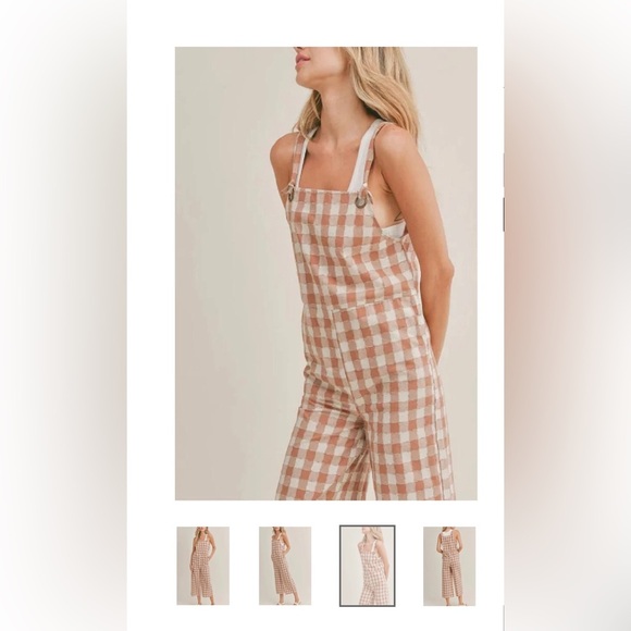 Sadie & Sage Brown and Cream Gingham Jumpsuit with Wide Leg NWT - Picture 3 of 10